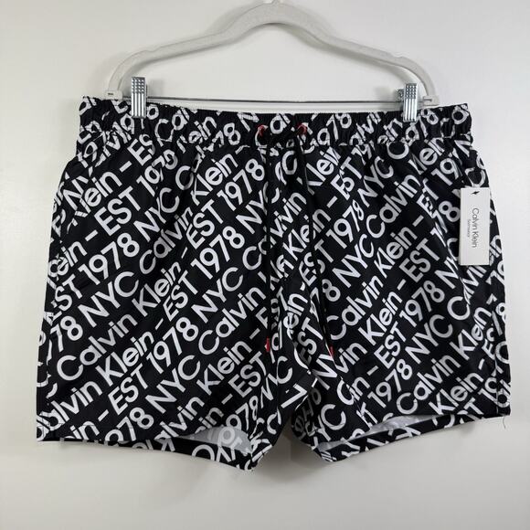 New Calvin Klein Swimwear Black White Logo Print Swim Trunks Mens XXL Beach - Picture 10 of 10